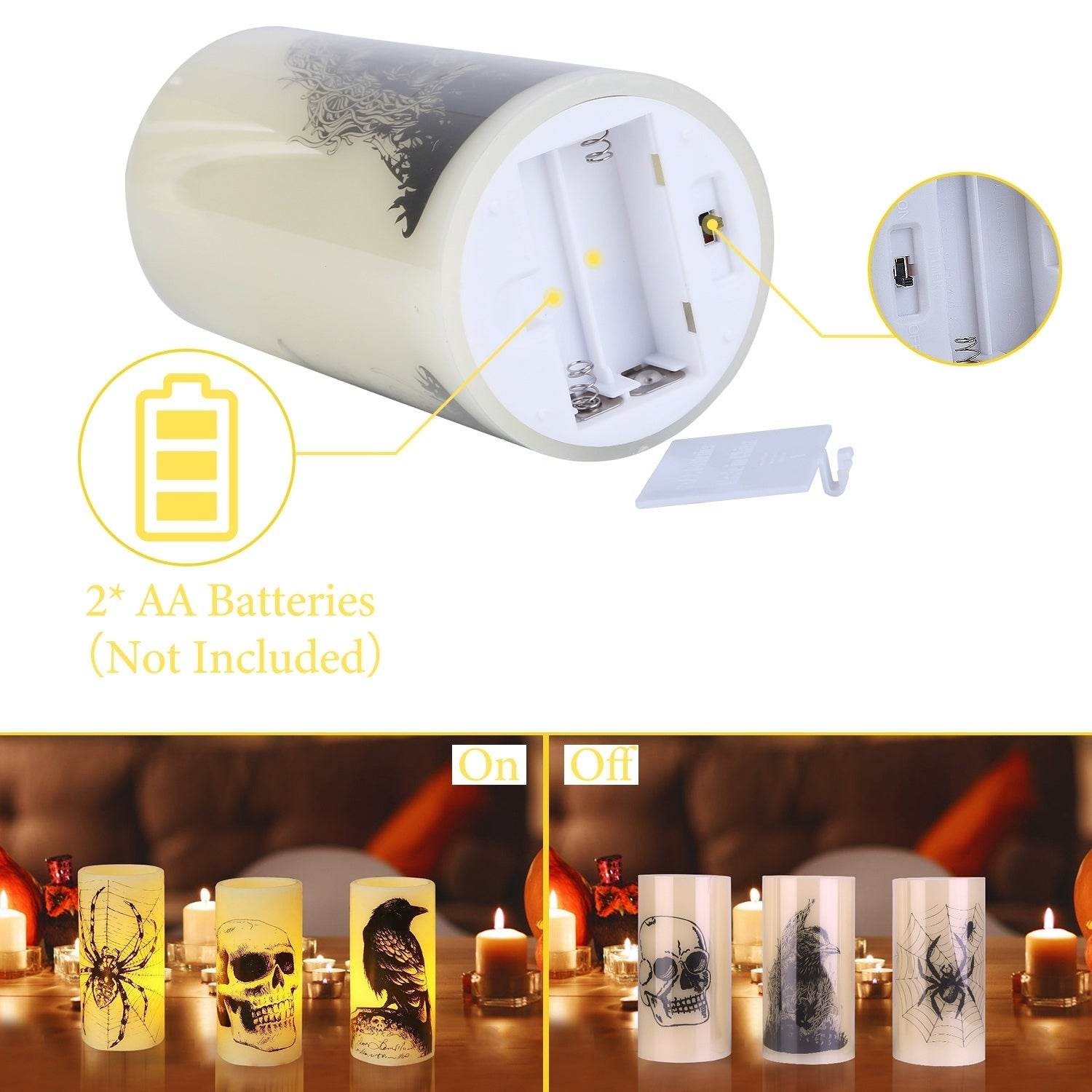3 Pack Halloween Flameless Candle Lamp With Timer Setting Battery Operated Warm Orange Light Candles For Halloween Party Decoration 