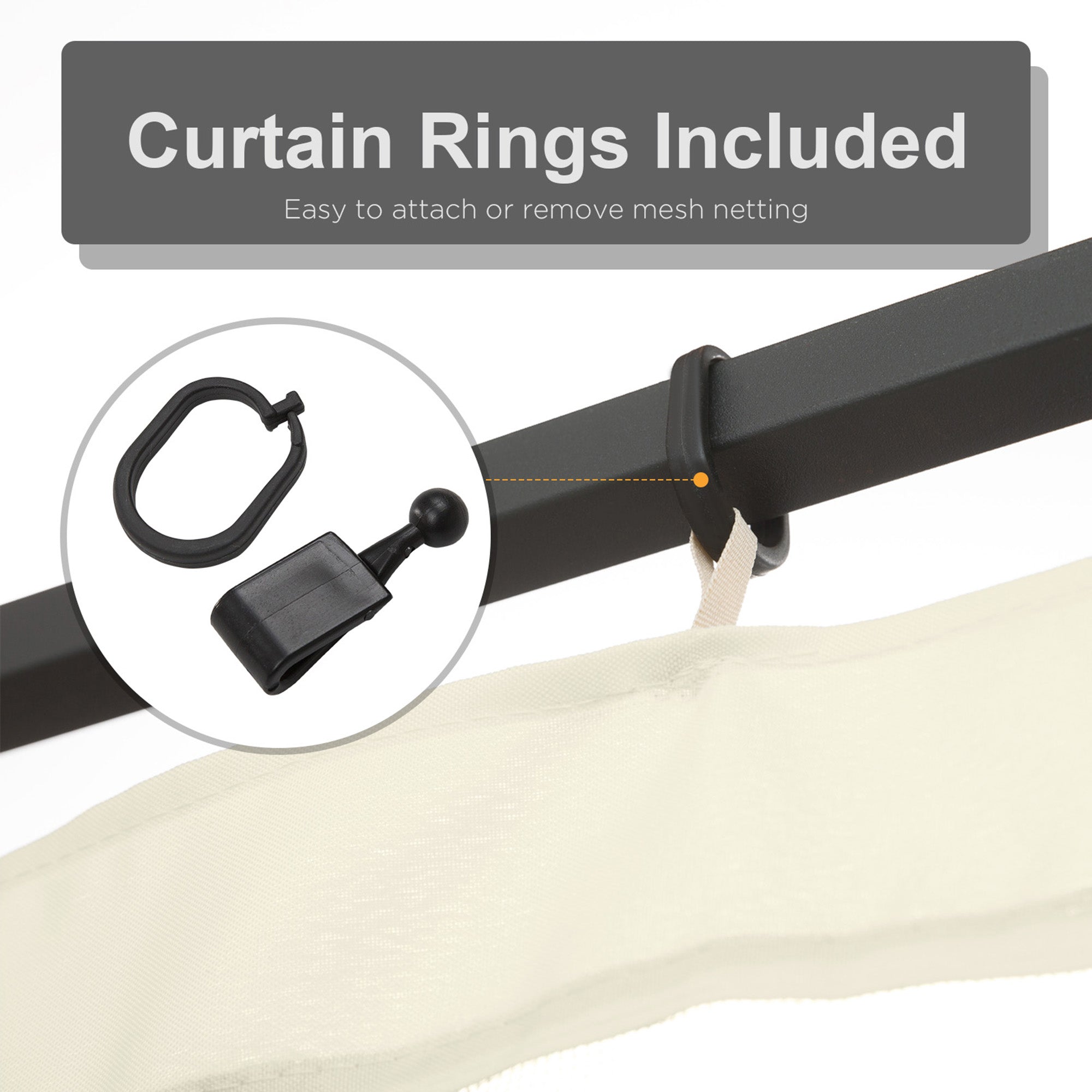 Outsunny Gazebo Mosquito Netting 12x12 Black Replacement Screen Walls with Zippers for Canopy 