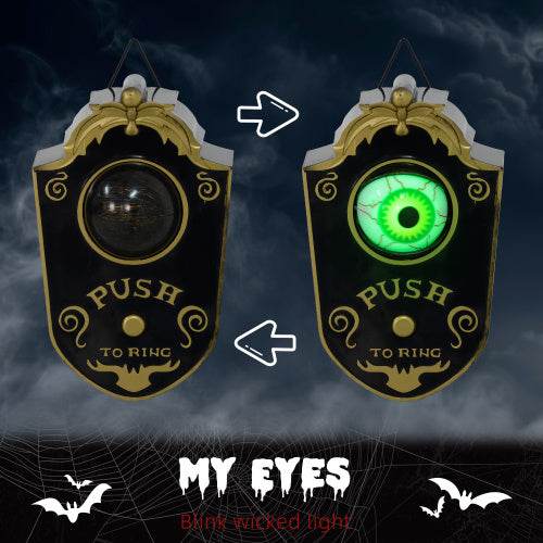 HOMCOM 7.1 Halloween Decoration, Animatronic Doorbell With Simulation Light-up Eyeball, Sound And Motion Activated Animated Prop W  Piercing Doorbell Sound 
