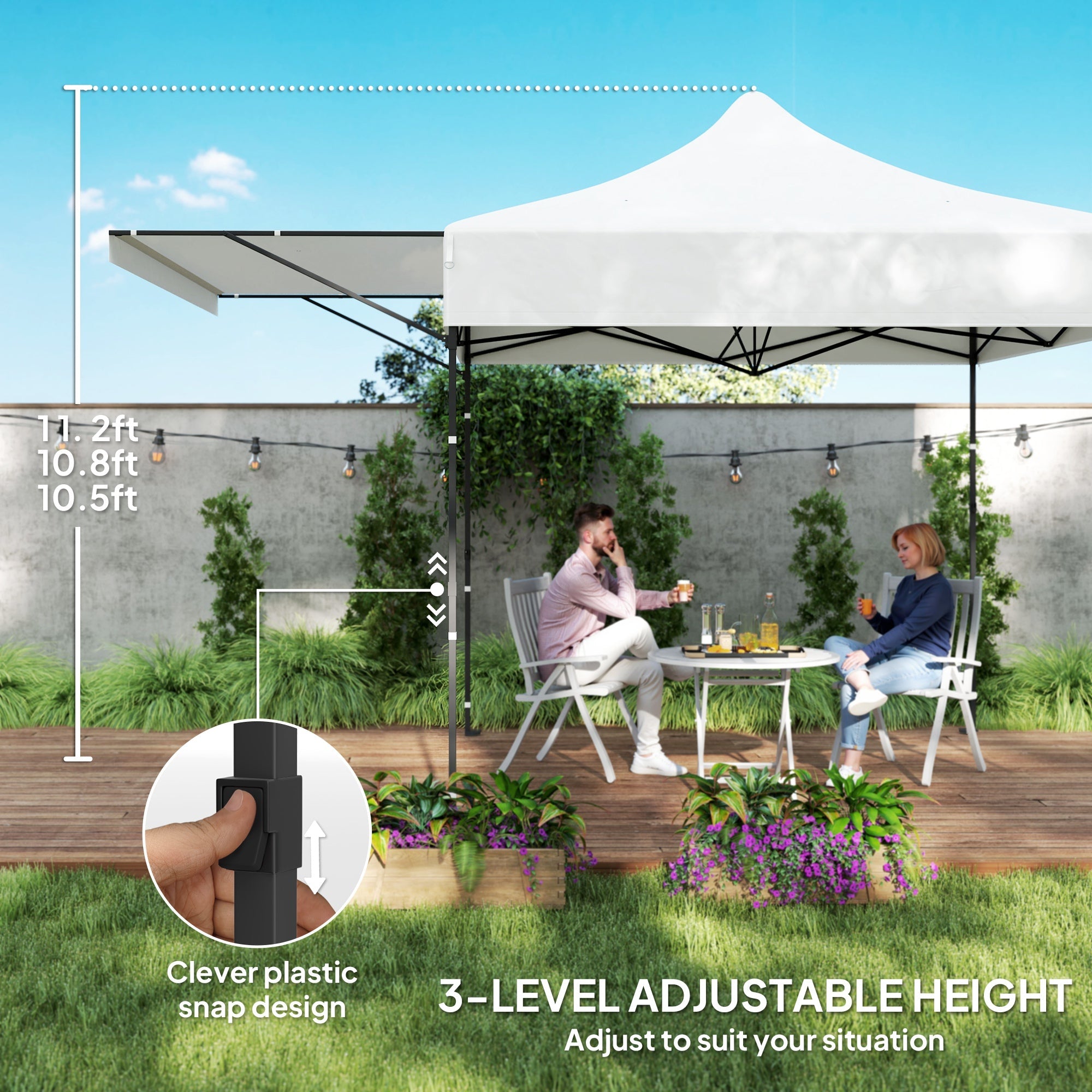 Outsunny 10' x 10' Pop Up Canopy Tent with Awning and Sidewalls, Instant Sun Shelter with Wheeled Bag and Sand Bags 