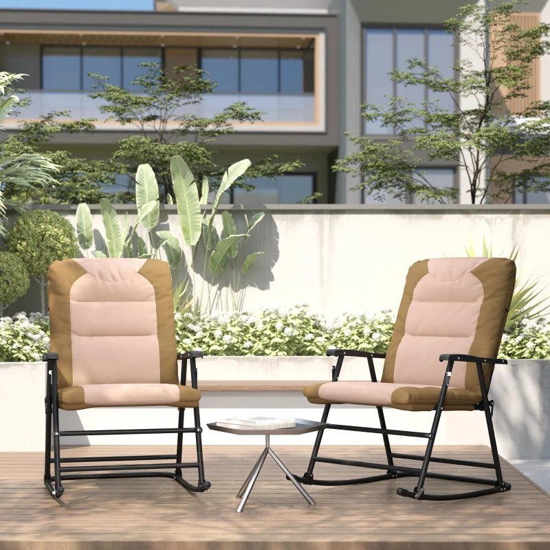 Folding Rocking Chair Set of 2 Padded Rockers with Armrest, Light Brown