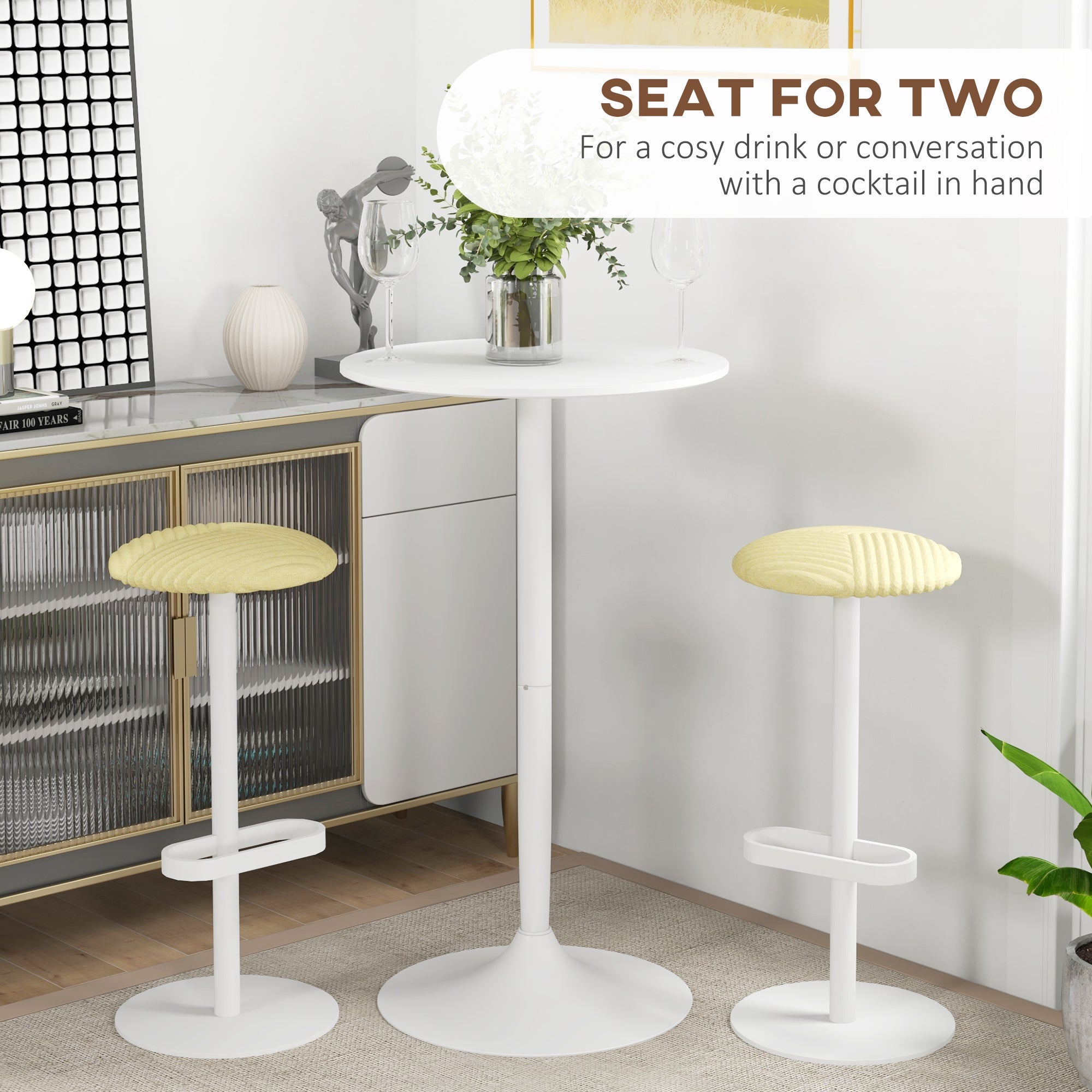 HOMCOM Modern High Top Bar Table Round Dining Painted Top Steel Base Bistro Table for 2 White 