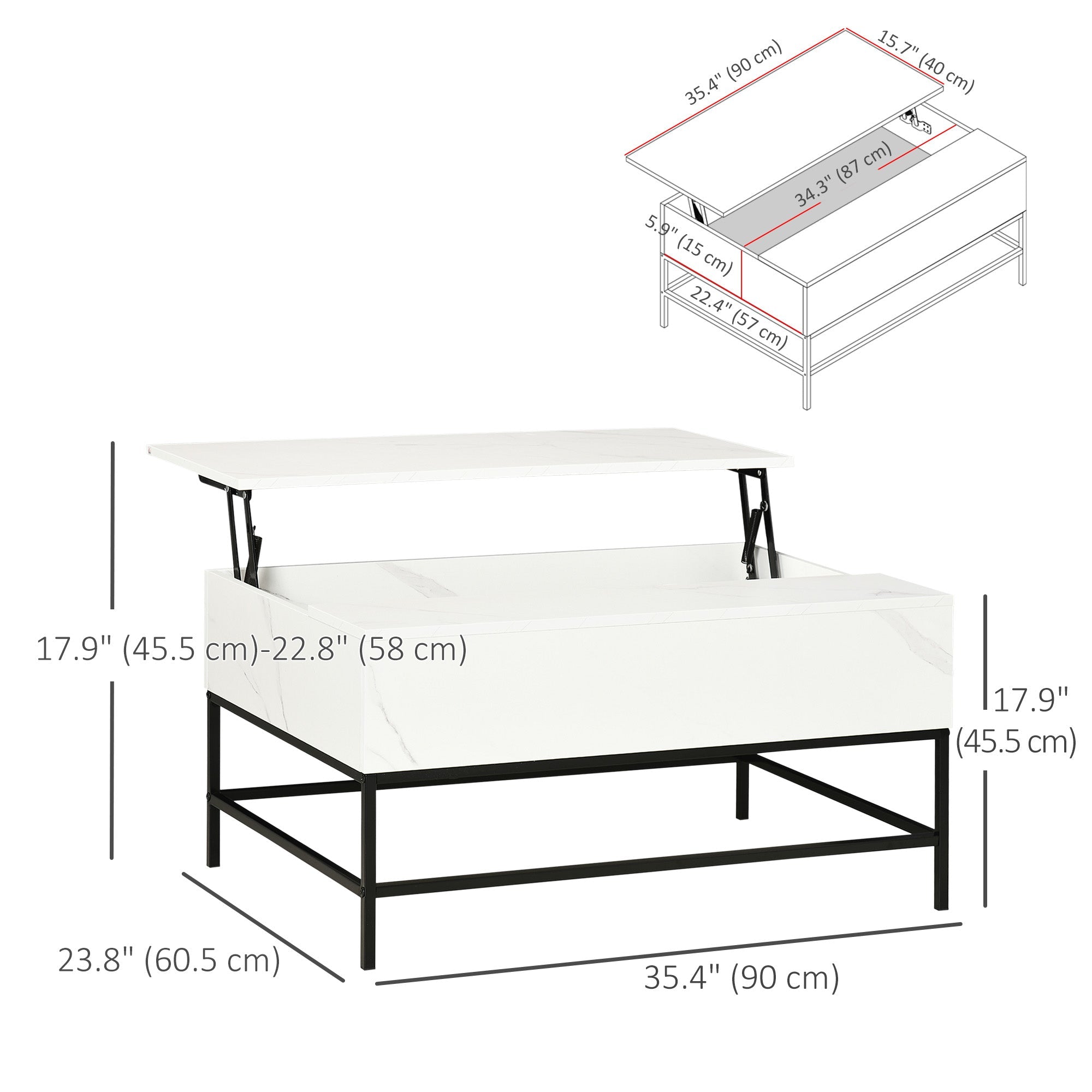 HOMCOM White Lift Top Coffee Table with Storage Organizer Modern Center Table for Living Room 