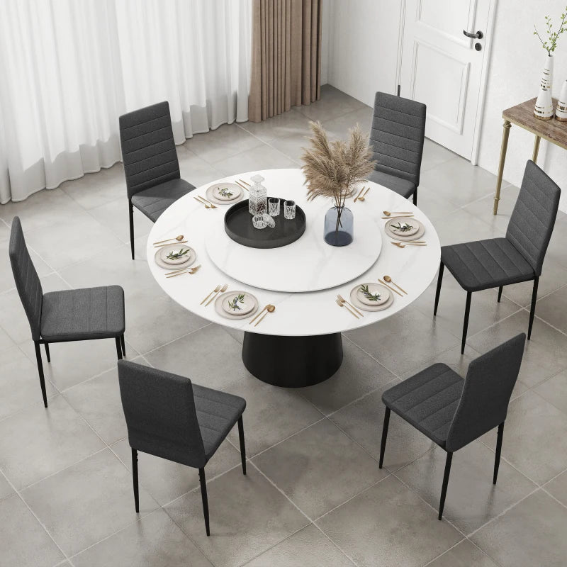 Modern Dining Chairs, Set of 6, High Back Linen Fabric Upholstery and Metal Legs for the Living Room, Home, Grey