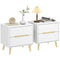 Nightstands Set of 2, Bedside Table with 2 Drawers, Modern Side End Table with Solid  Wood Legs for Bedroom, White