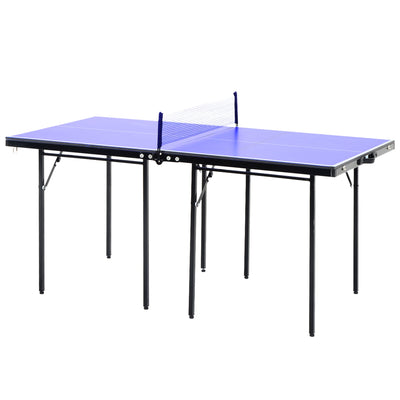 Soozier Folding Table Tennis Table, Portable Ping Pong Table with Side Handles, Net, Blue 