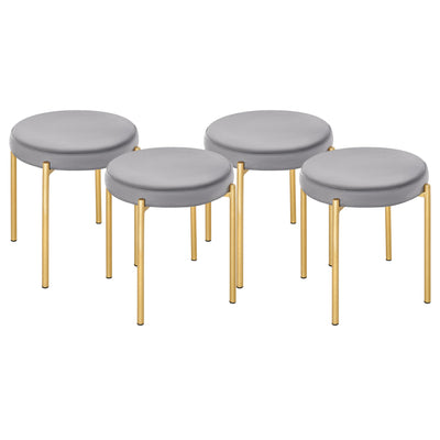HOMCOM Stackable Dining Stools: Backless Round Velvet-Touch Stools Set of 4, Grey Finish with Metal Legs for Kitchen Accent 