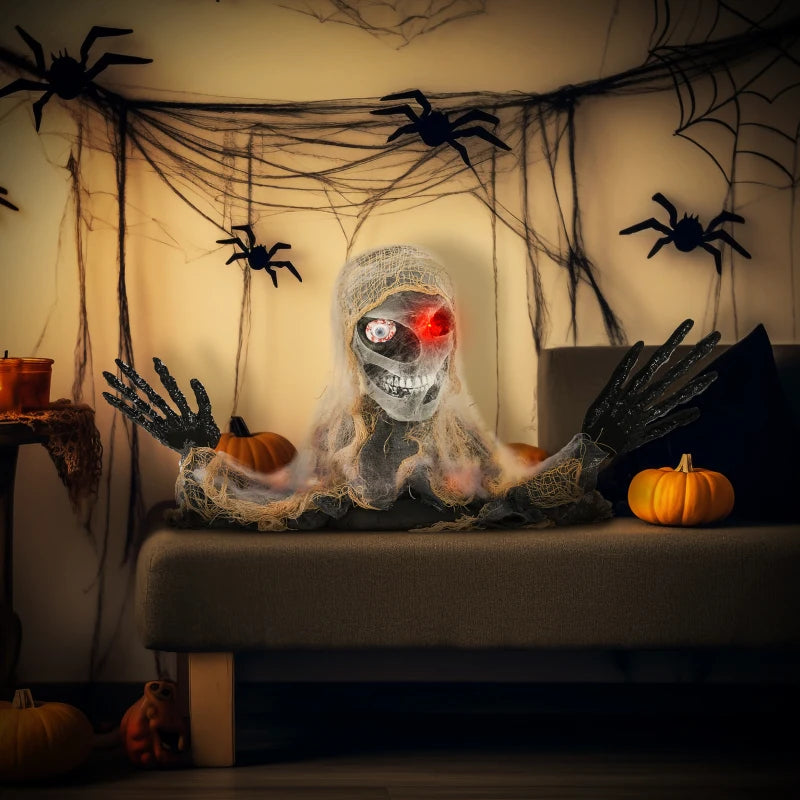 HOMCOM Life-Size Animated Mummy – Glowing LED Eyes, Battery Operated Halloween Decoration 