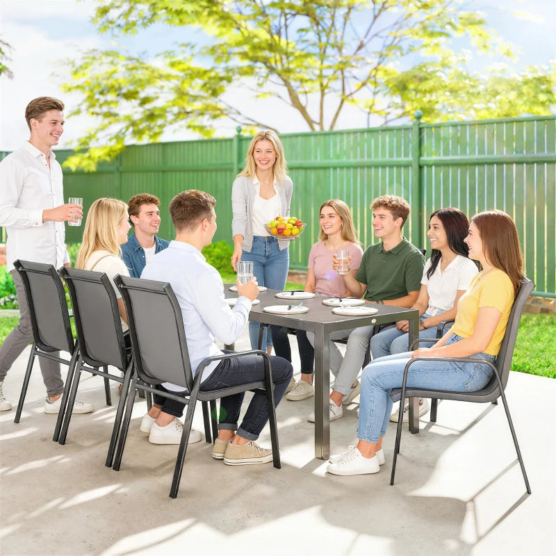 9 Pieces Patio Set with Stackable Chairs, Patio Dining Set with Glass Top for Garden, Patio, Backyard, Dark Grey