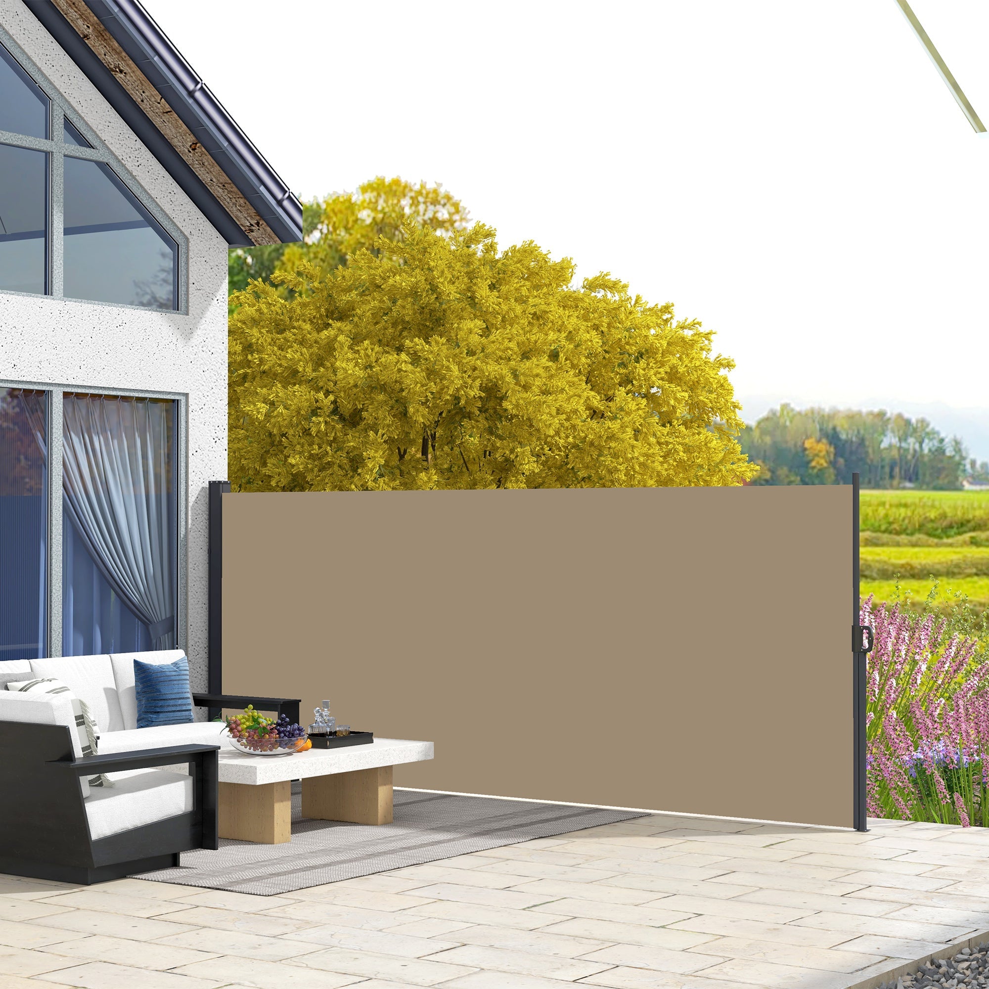 Outsunny 13' x 6' Retractable Side Awning, Outdoor Privacy Screen for Garden, Hot Tub, Balcony, Terrace, Pool, Khaki 