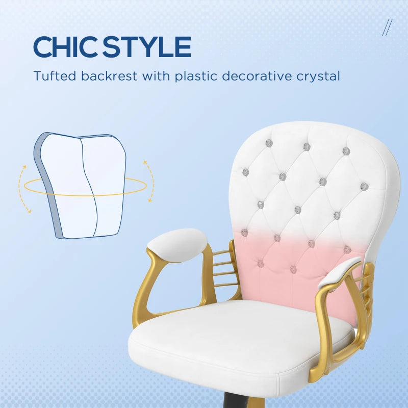 Velvet Office Desk Chair Button Tufted Vanity Chair with Swivel Wheels, Adjustable Height and Tilt Function, Cream White