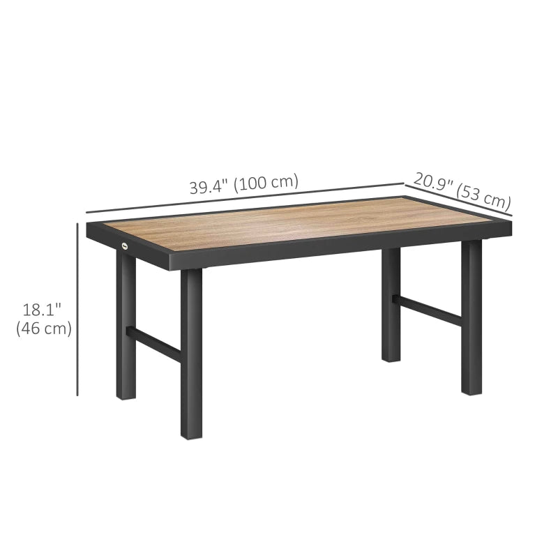 Outdoor Side Table with SPC Woodgrain Tabletop, Metal Patio Coffee Table for Outside Garden, Brown