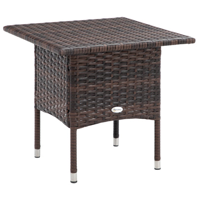 Outsunny Rattan End Table, Outdoor Coffee Table, with Plastic Board Under the Full Woven Table Top, Mixed Brown 