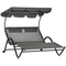Outsunny Outdoor Patio Chaise Lounge Chair w/ Sunshade Roof, for Two People with Wheels and Breathable Sling Mesh Bed, Pillows
