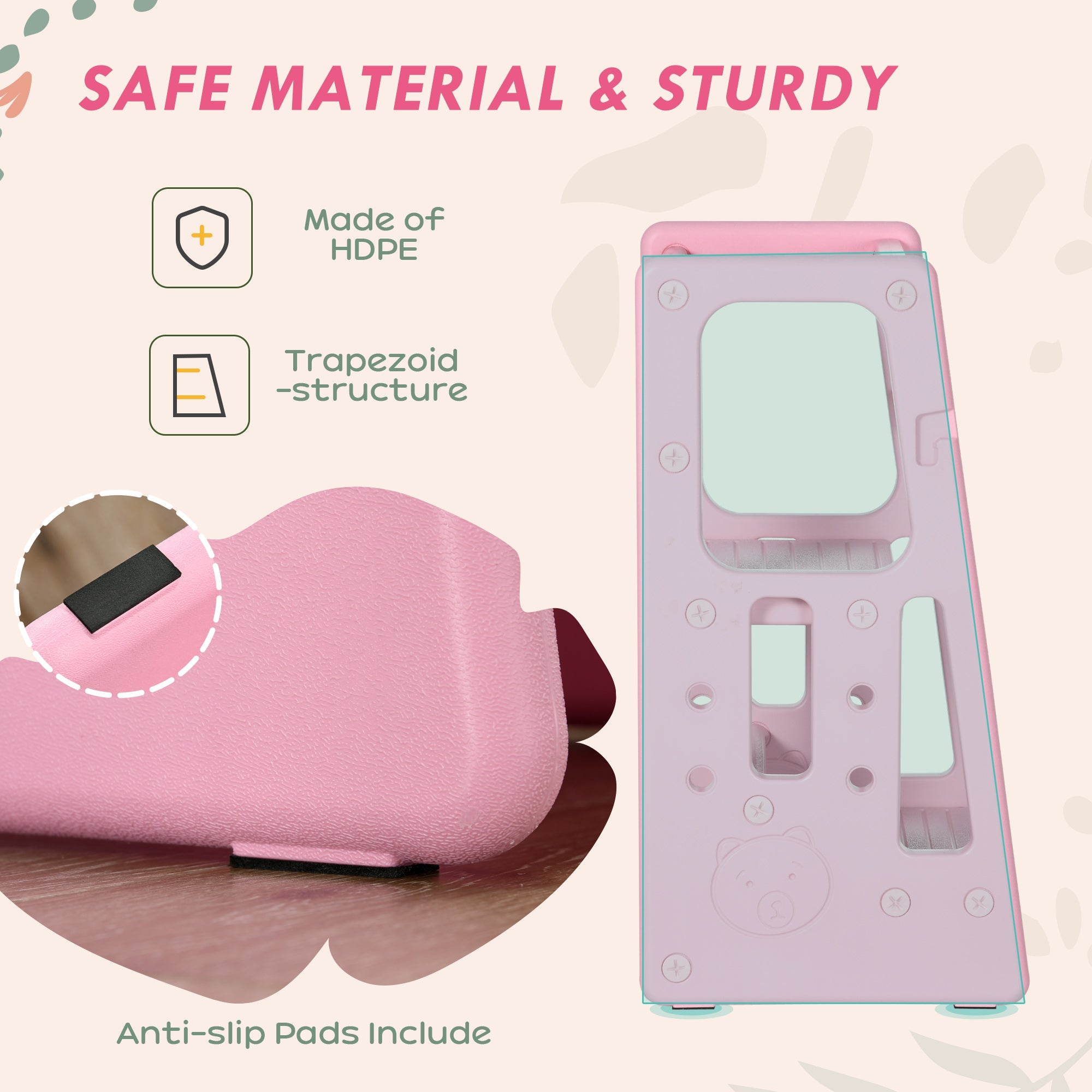 Qaba Toddler Kitchen Helper 2 Step Stool with Adjustable Height Platform and Safety Rail, Pink 