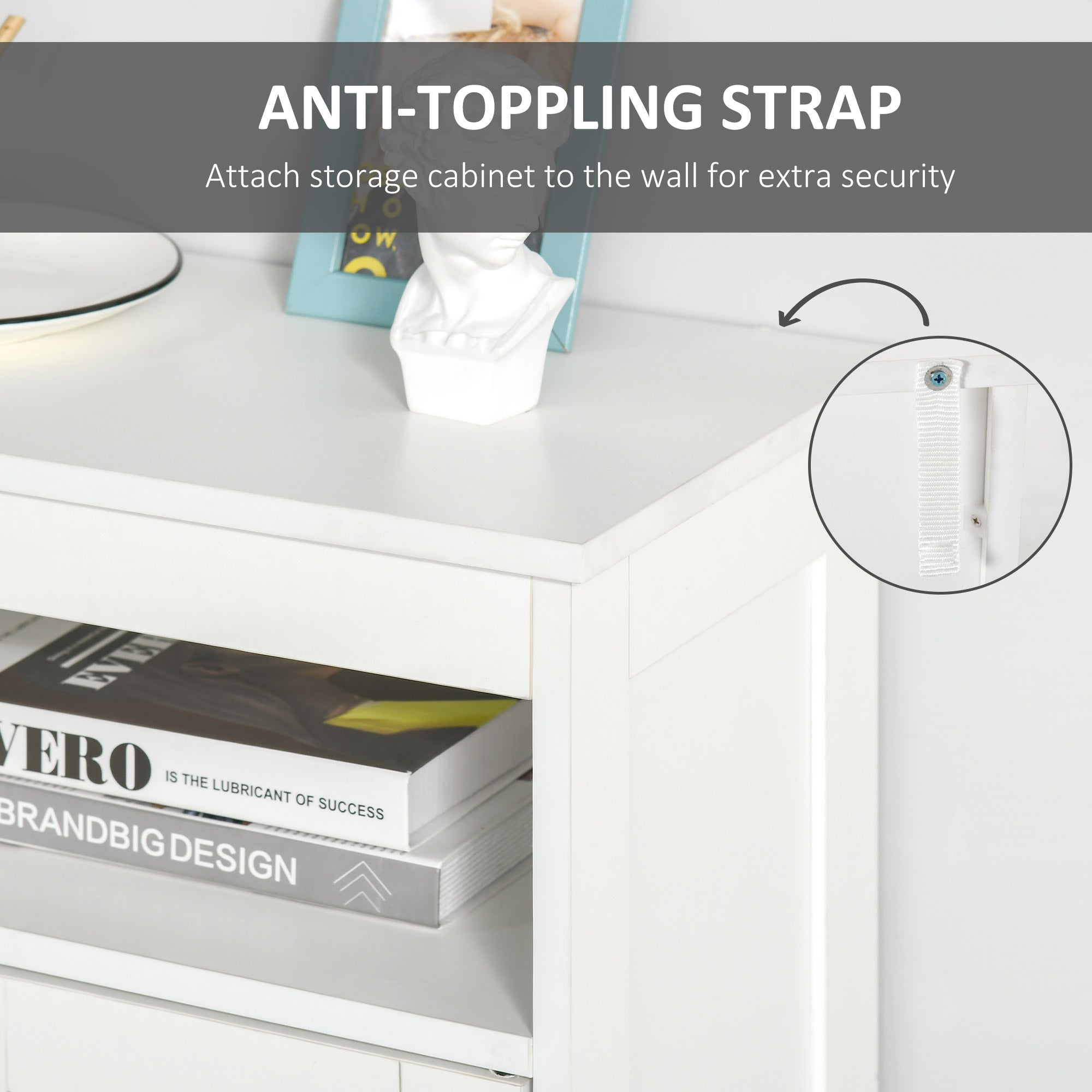 HOMCOM Bathroom Storage Cabinet Freestanding Organizer Sideboard Adjustable Shelf Wooden Furniture White 