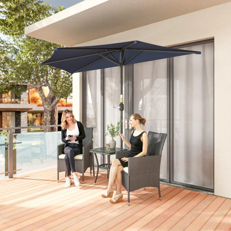 9.8ft Half Umbrella Semi Round Patio Parasol with Crank Handle, Top Vent for Garden, Balcony- NO BASE INCLUDED, Dark Blue