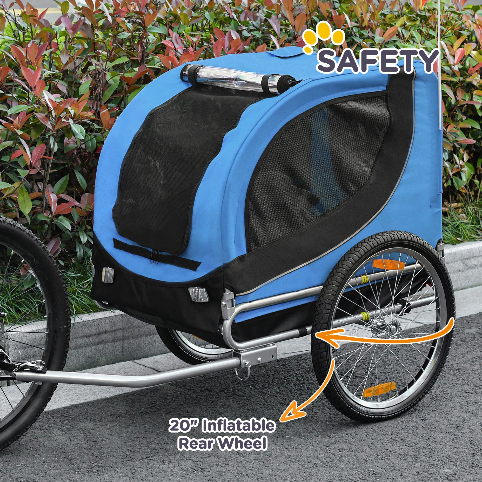Aosom Foldable Dog Bike Trailer Pet Cart Wagon Safety Anchor Blue 