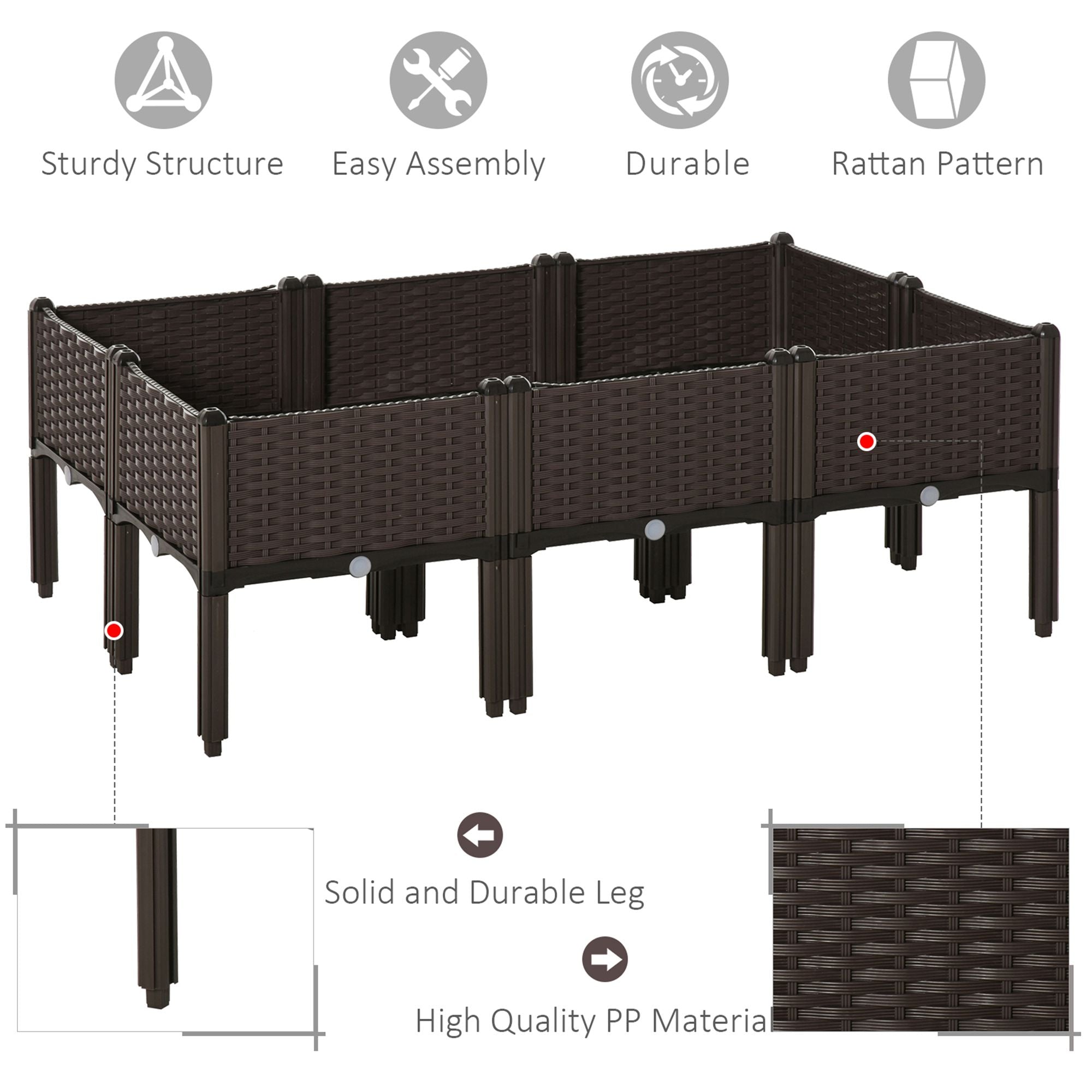 Outsunny 6-piece Raised Garden Bed PP Stackable Flower Vegetable Herb Grow Box Plant Stand 