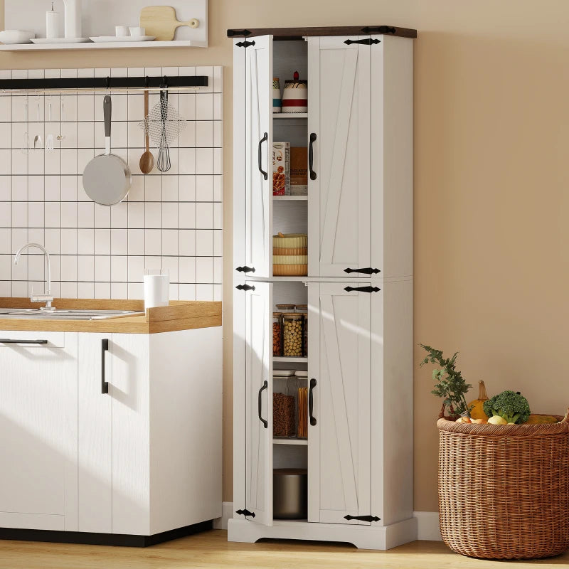 72" Pantry Cabinet, Farmhouse Freestanding Kitchen Storage Cabinet with Adjustable Shelves for Dining Room, White