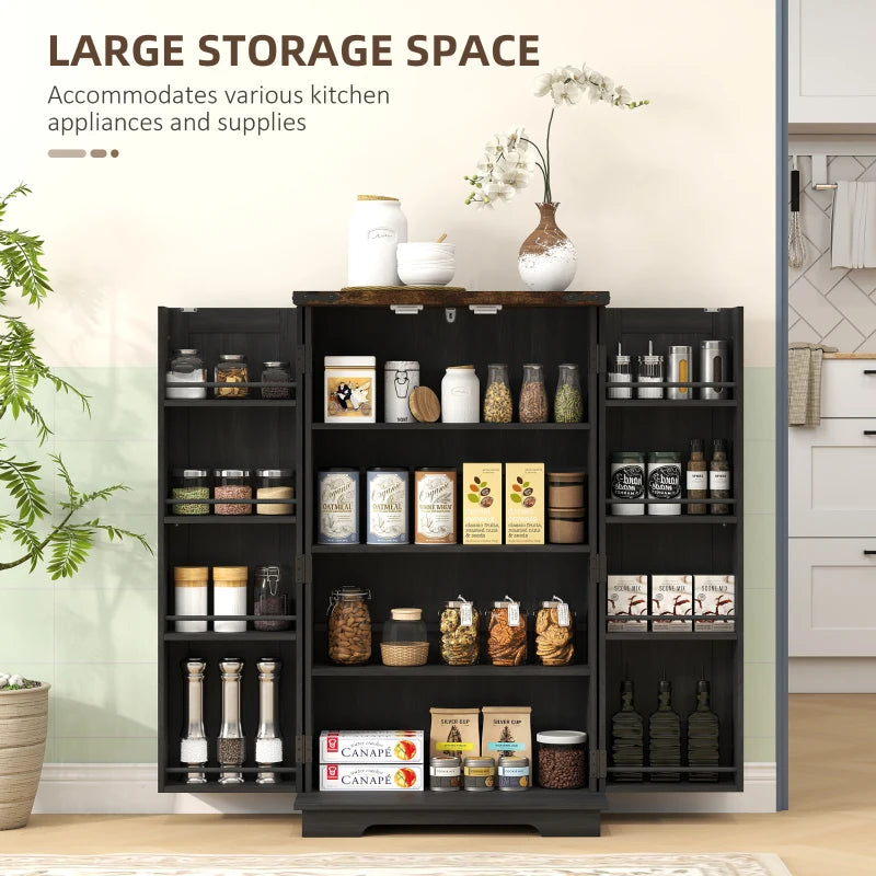 Farmhouse Kitchen Pantry Storage Cabinet, Kitchen Pantry Cabinet with Doors and Adjustable Shelves, Black