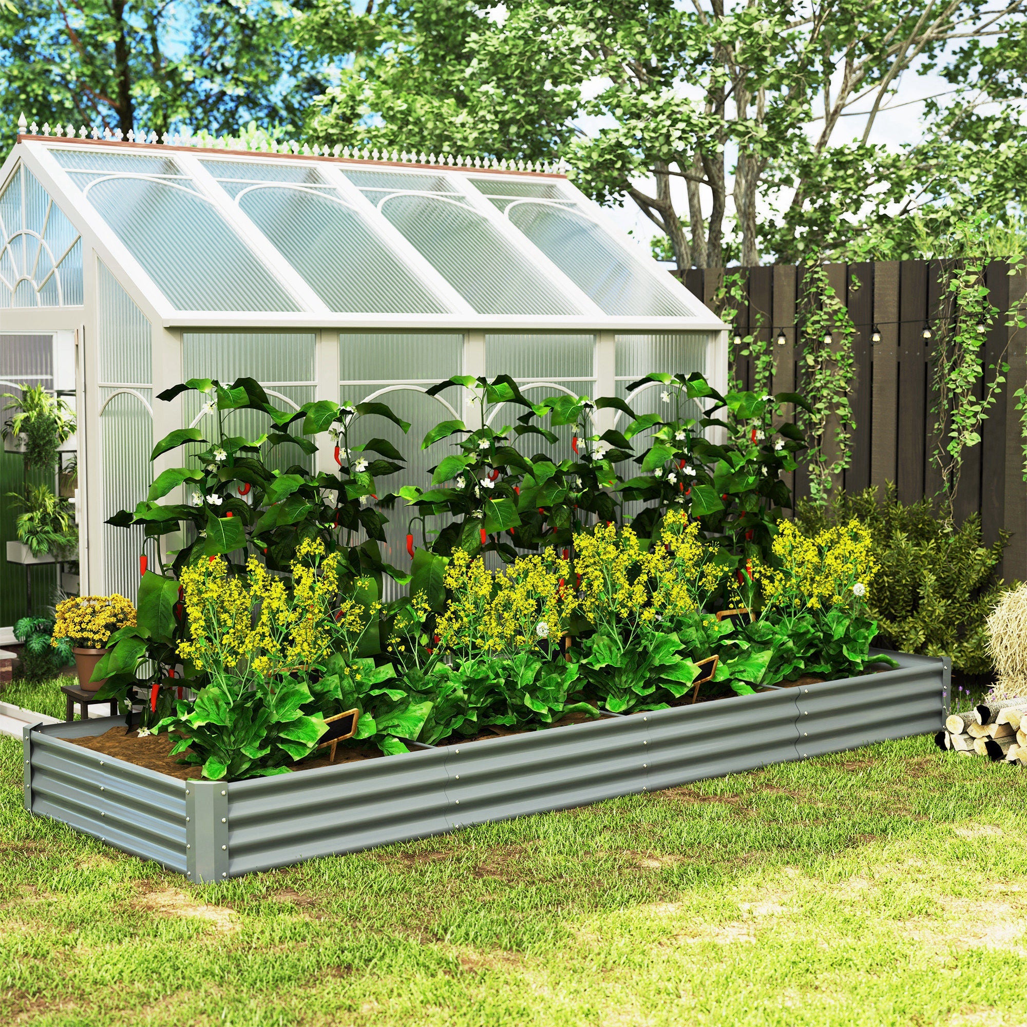 Outsunny 12 x 4 x 1ft Galvanized Raised Garden Bed, Reinforced Outdoor Planter Box with Open Bottom, Silver 