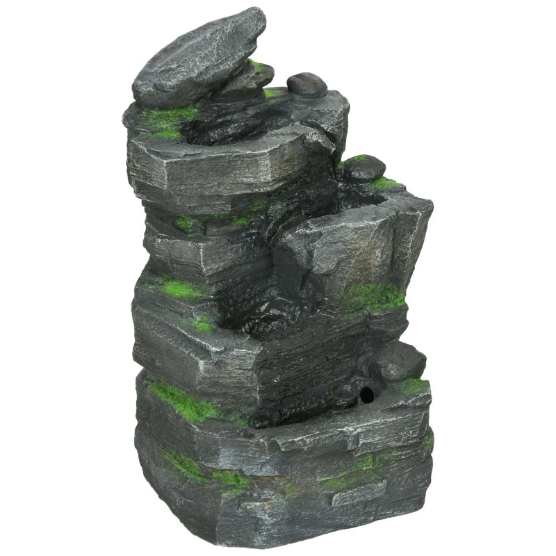 Garden Water Feature with LED Lights and Pump, 4 Tier Cascading Water Fountain for Outdoor