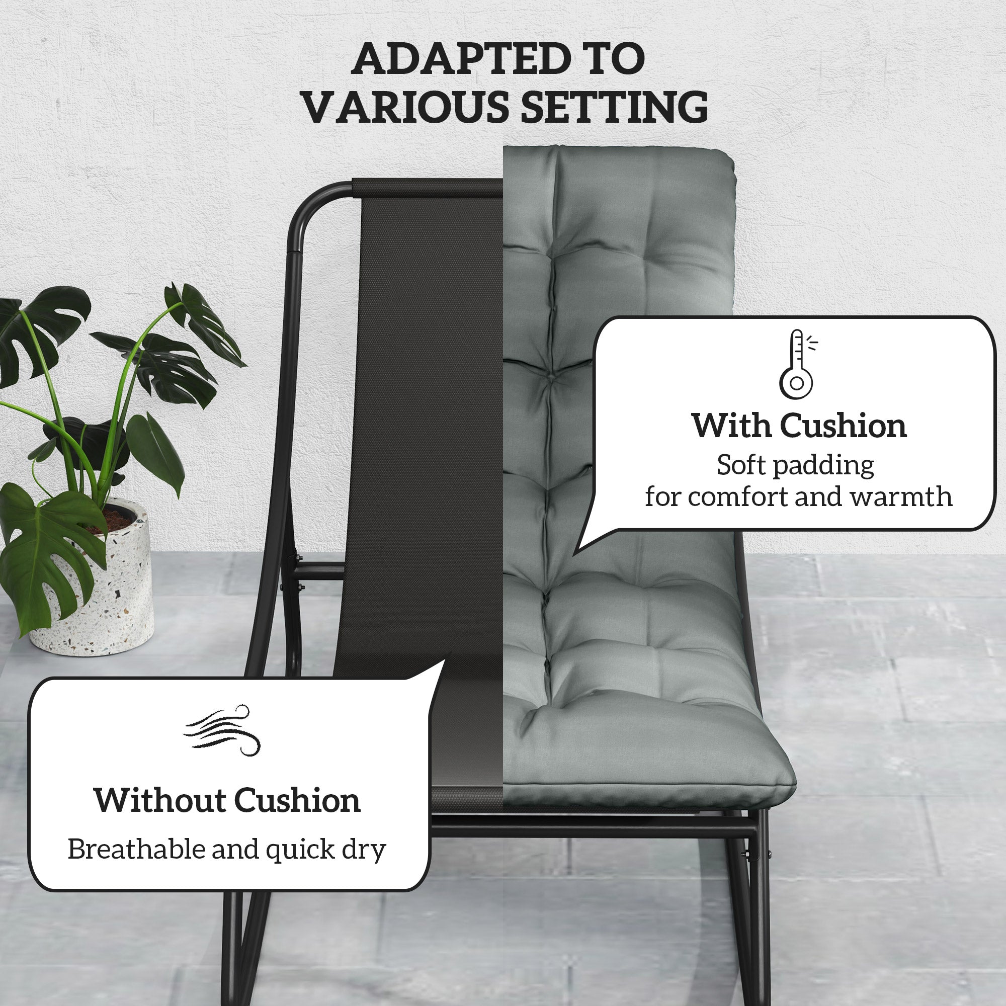 Outsunny Outdoor Patio Rocking Chair with Cushion, Steel Frame Balcony Chair with Mesh Deep Seat for Porch, Garden, Grey 