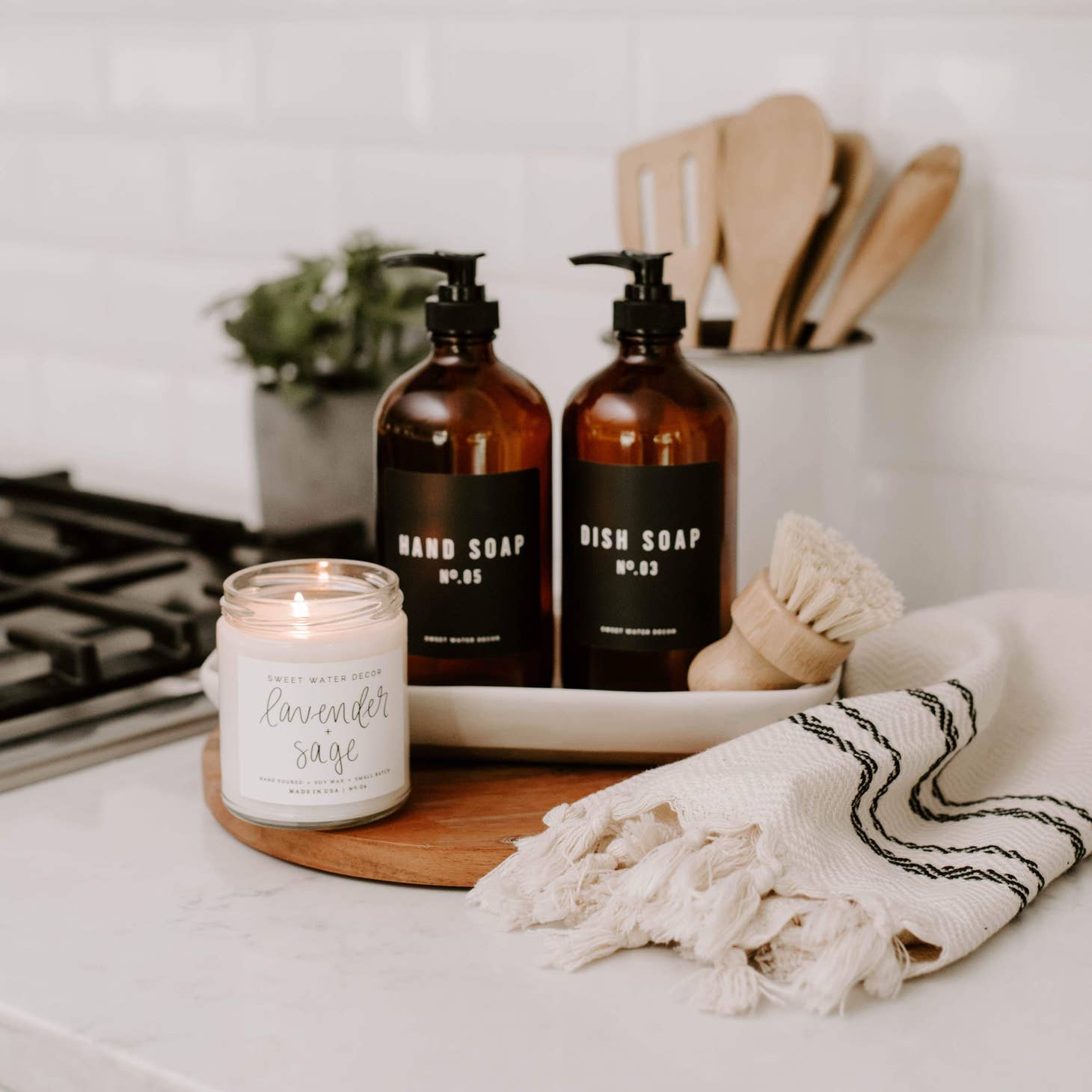Amber Glass Dish Soap Dispenser 