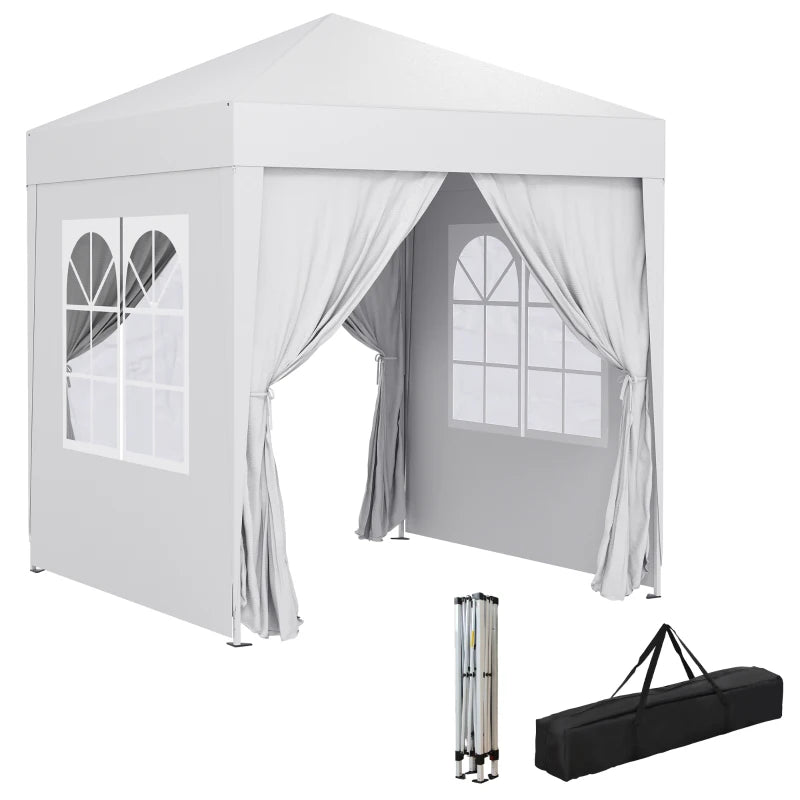 6.6'x6.6' Pop Up Canopy Tent with Sidewalls, Instant Sun Shelter Camping Gazebo with Carry Bag, White
