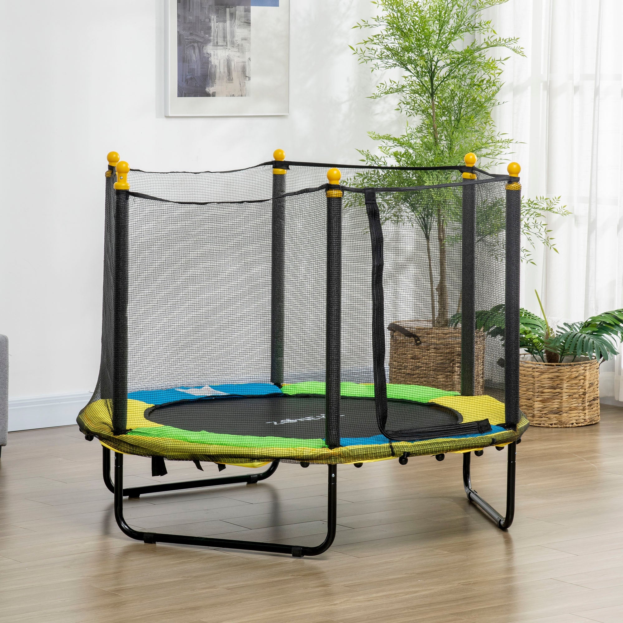 Qaba 4.6FT Trampoline for Kids with Enclosure Net for Ages 3-10, Indoor Outdoor Use, Black 