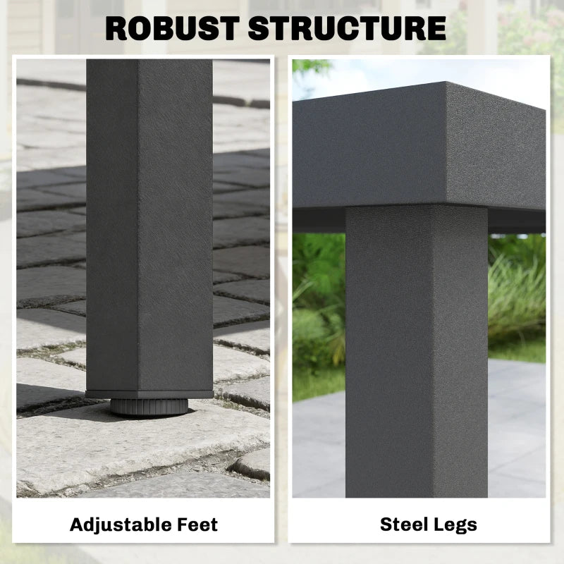 Rectangular Patio Table for 6, Outdoor Dining Table with Wood-Plastic Composite Top and Steel Frame for Garden, Grey