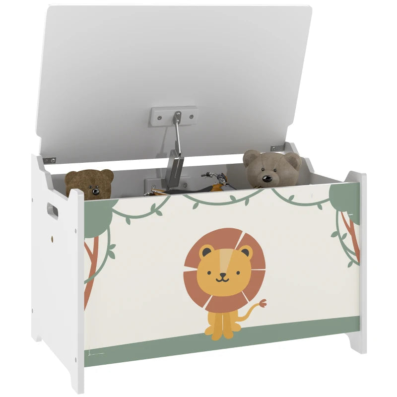 Qaba Toy Chest, Kids Storage Chest with Lid, Safety Hinges and Groove Handles for Boys, Girls, Green