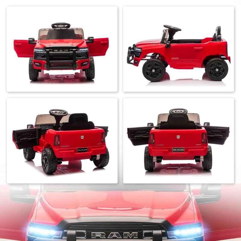 Qaba 12V Ride on Car, Licensed Dodge RAM 3500 Electric Vehicle with Remote Control, Suspension for 3-5 Years, Red