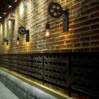 Industrial Pulley Wall Sconce Cage Wall Light Home Restaurant Farmhouse~1163 