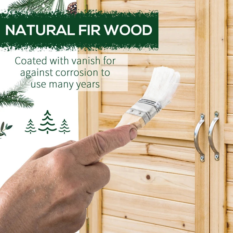 Wood Garden Shed, Compact Outdoor Storage Cabinet Potting Shed with Inner Shelf and Double Doors for Backyard, Natural