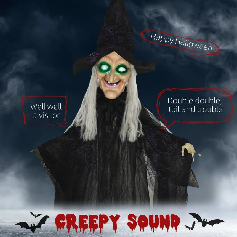 HOMCOM 6.4' Life-Size Winged Grim Reaper – Animated Halloween Decoration, Light-Up Eyes 