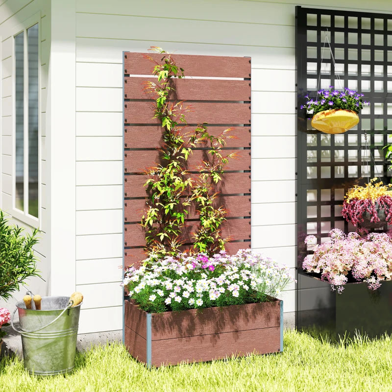 Raised Garden Bed with Trellis, Freestanding Elevated Planter Box for Climbing Vines, 28" x 15" x 59", Light Brown