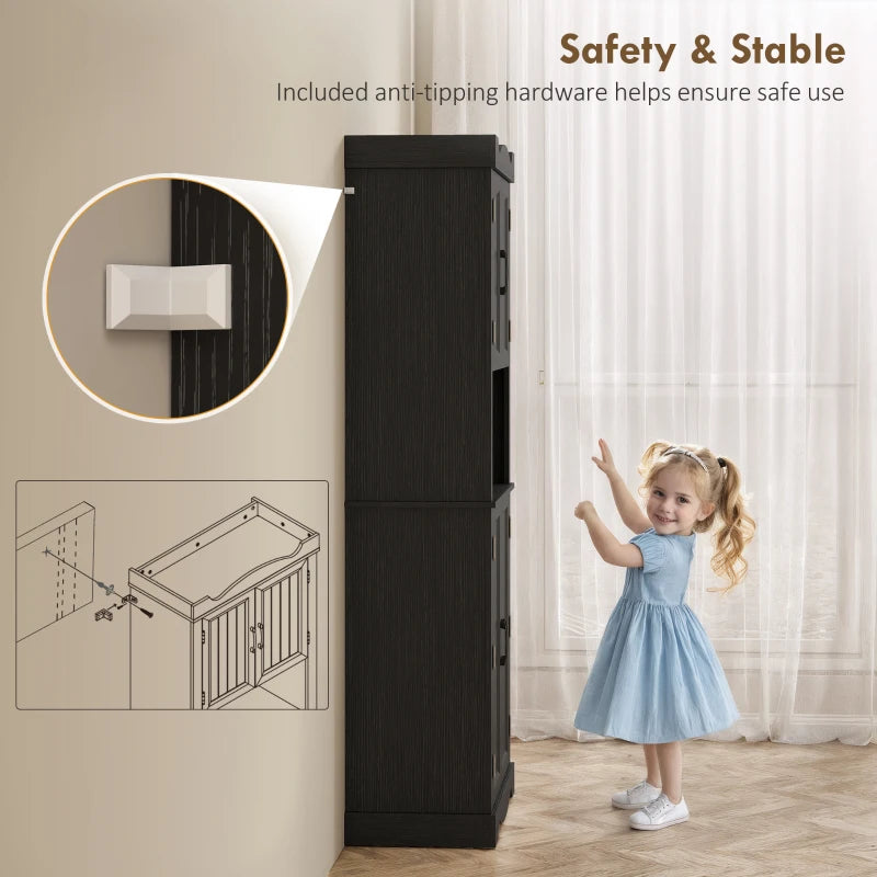 73" Kitchen Pantry Cabinet, Freestanding Kitchen Hutch with 12 Door Shelves, Adjustable Shelves, Microwave Stand, Black