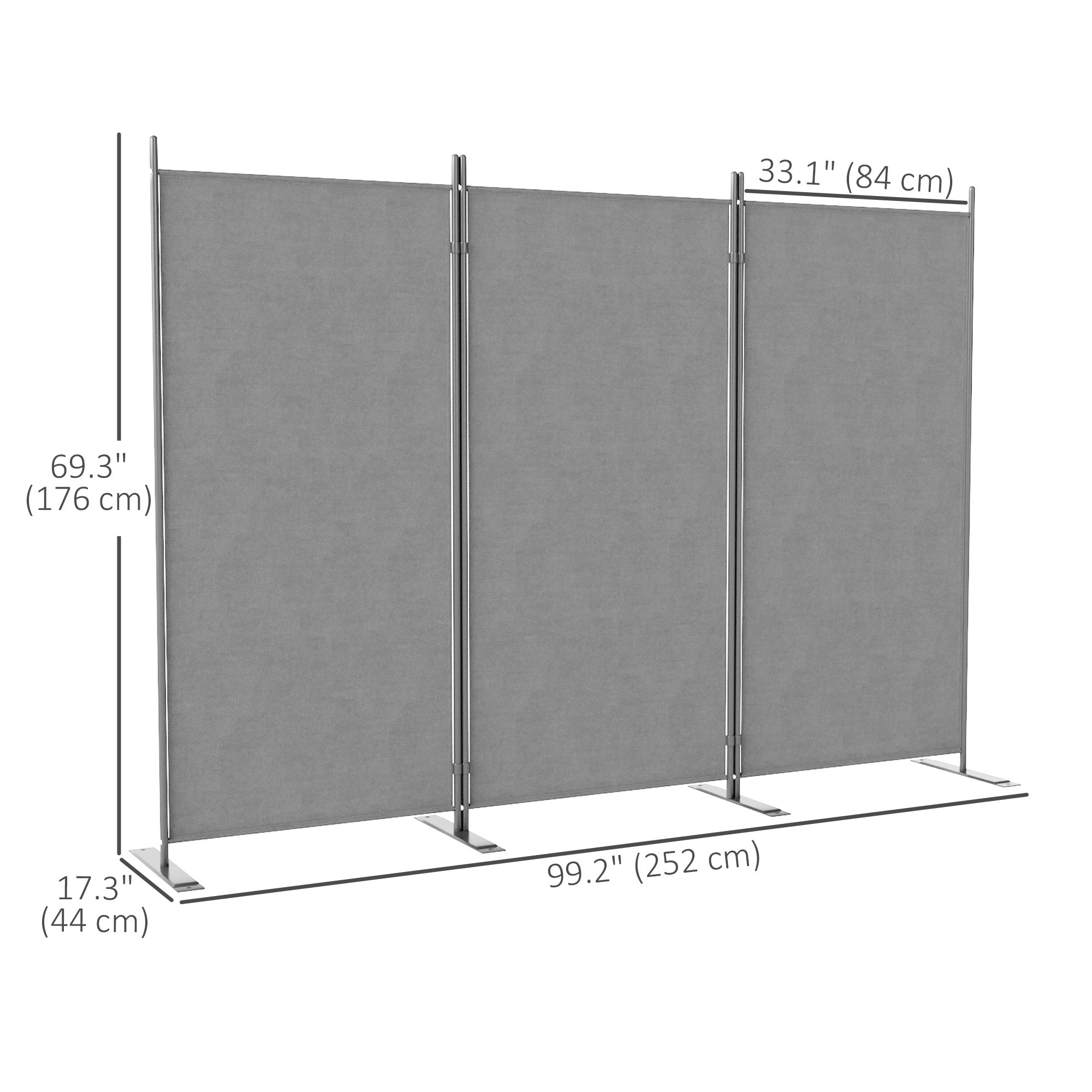 Outsunny 3 Panel Folding Outdoor Privacy Screen, 5.8FT Tall Room Divider with UV30+ Protection, Freestanding Privacy Panel Partition with Stable Base for Indoor Outdoor, Dark Grey 