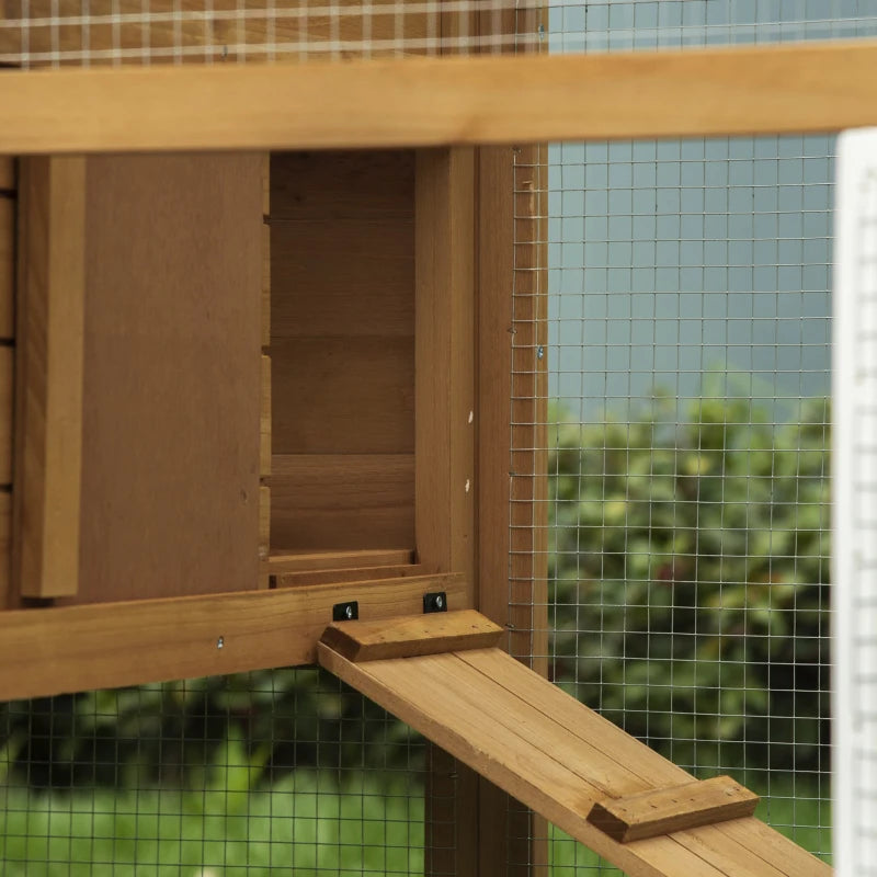 79" Wooden Chicken Coop, Outdoor Hen House, Poultry Habitat with Removable Tray, Nesting Box, Run, Ramp, Brown
