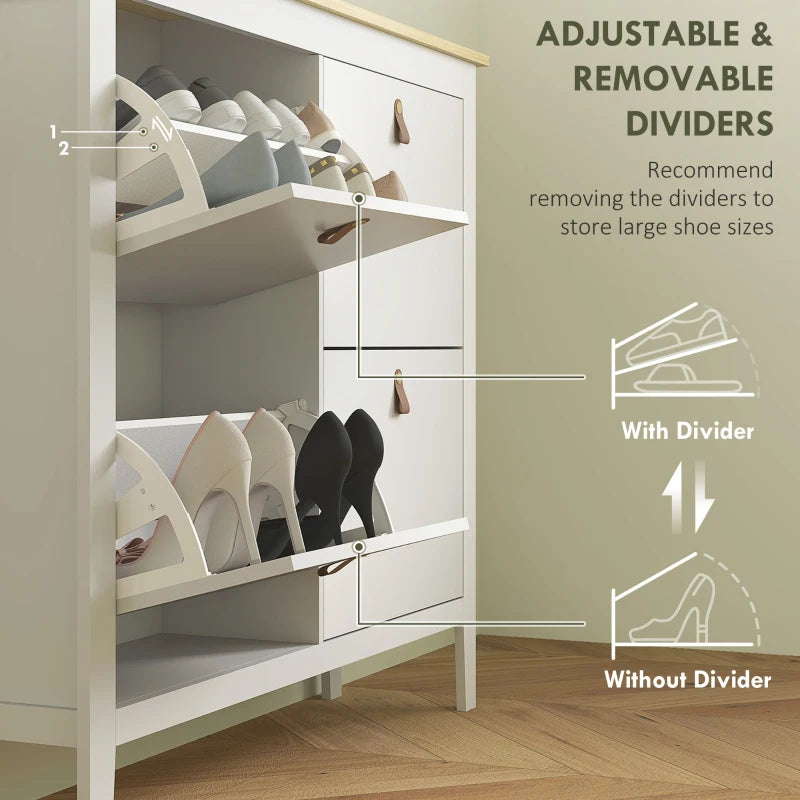 Narrow Shoe Cabinet with 4 Flip Drawers, Adjustable Shelves for Entryway, Holds 12-20 Pairs, White