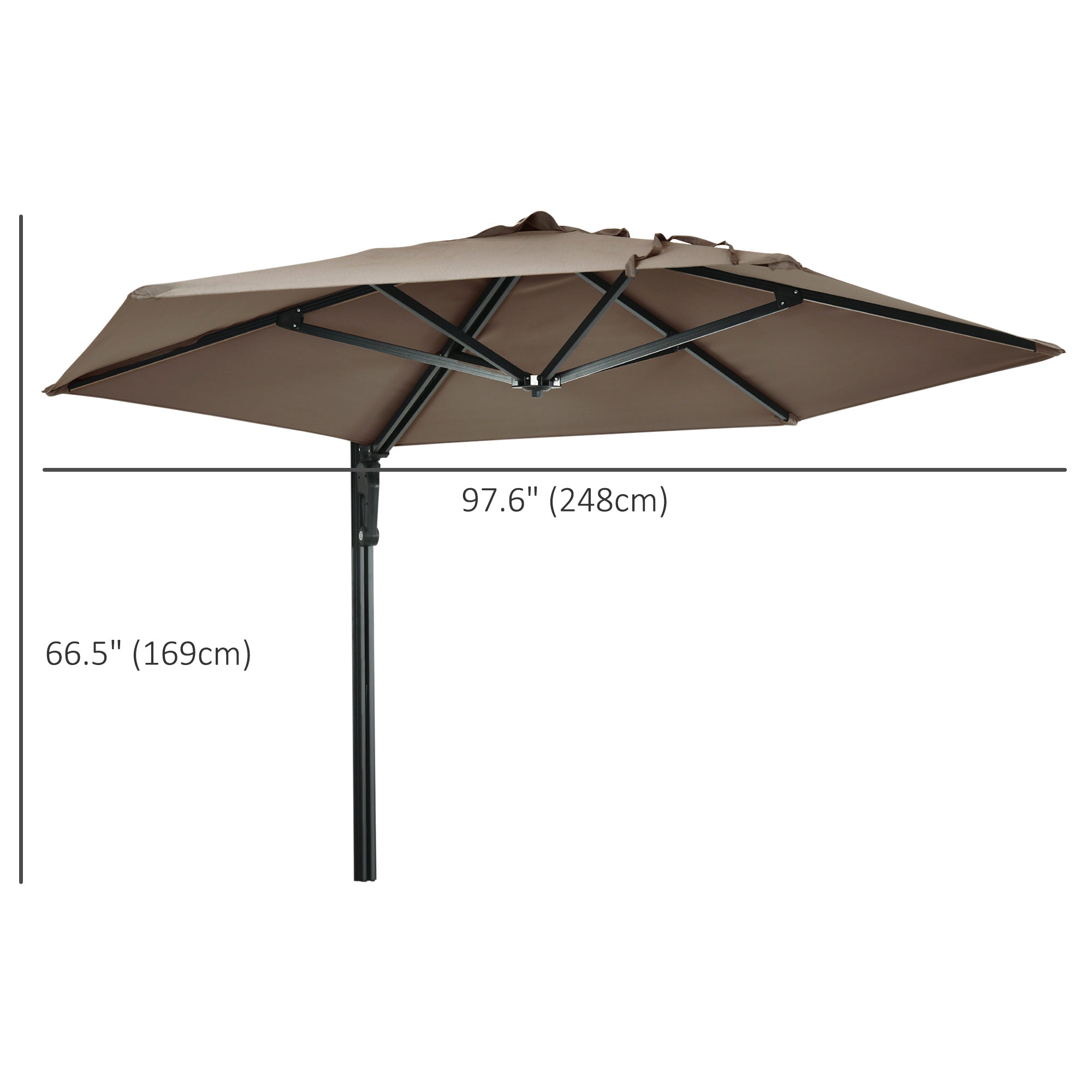 Outsunny Wall Mounted Umbrella 8FT with 180° Rotatable Canopy Outdoor Patio Parasol Khaki 