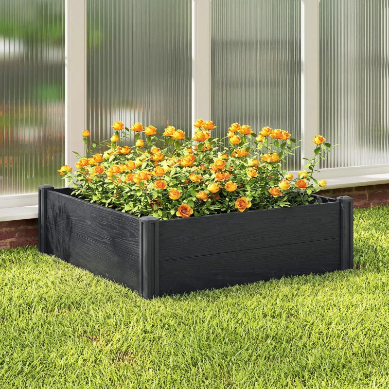 Vinyl Raised Garden Bed Kit, 6.5 x 2 x 1ft Elevated Garden Box with Divider and Open Bottom, Grey Wood Effect