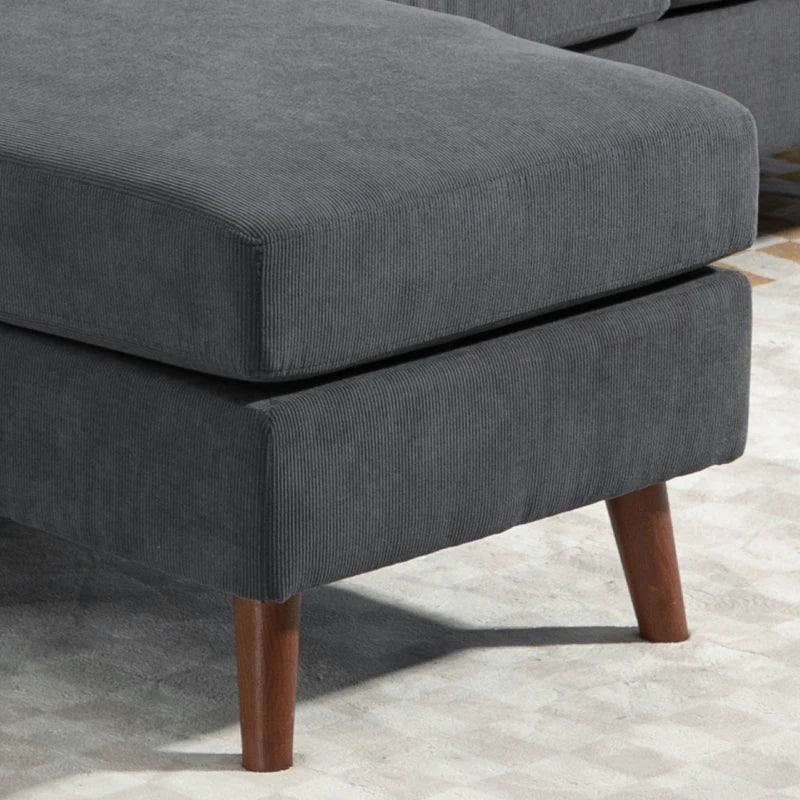 Sectional Sofa with Changeable Chaise Lounge, 3 Seat L-Shaped Small Space Sofa, Upholstered Couch for Small Space, Dark Grey