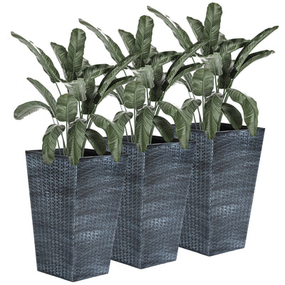 Outsunny Set of 3 Tall Plant Stand, Outdoor & Indoor Flower Pot Set for Front Door, Entryway, Patio and Deck, Mixed Grey 