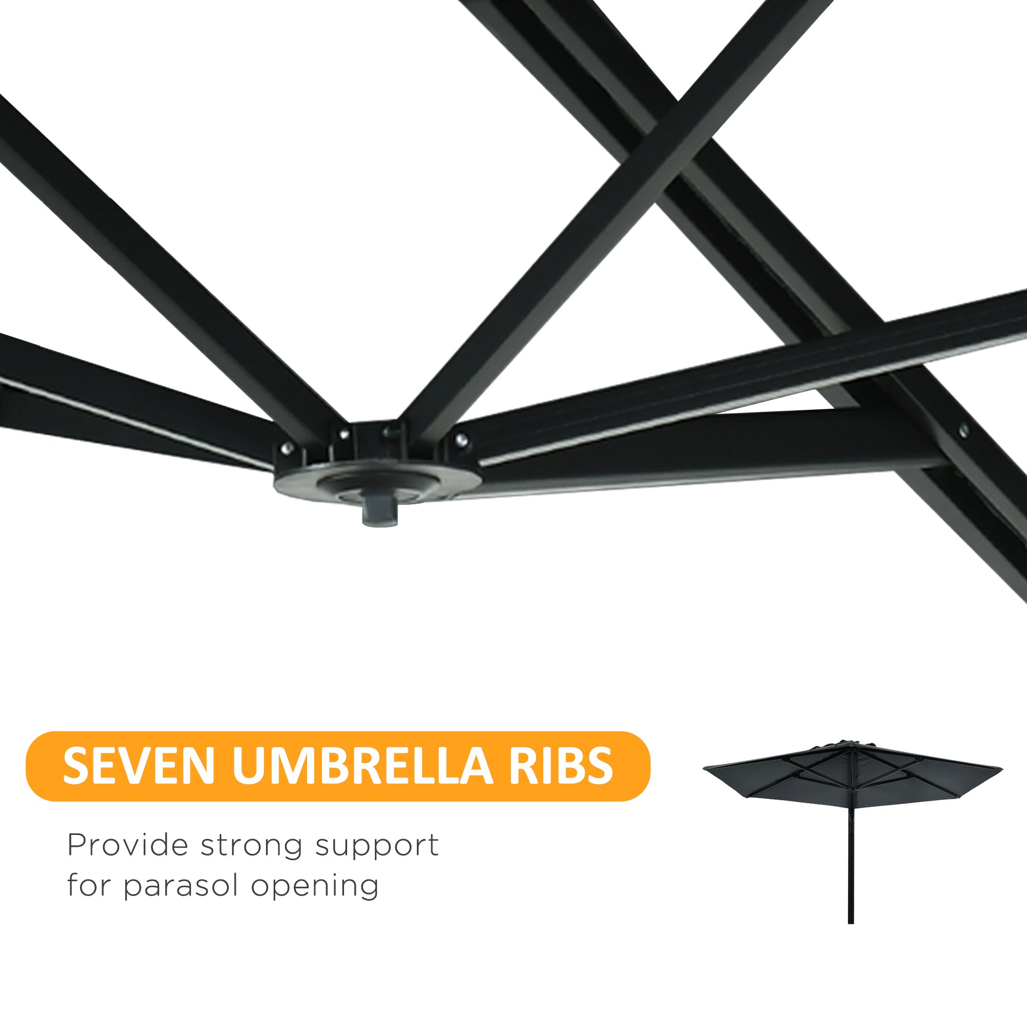 Outsunny 8FT Wall Mounted Umbrella: 180° Rotatable Canopy Outdoor Patio Sun Shade Dark Grey 