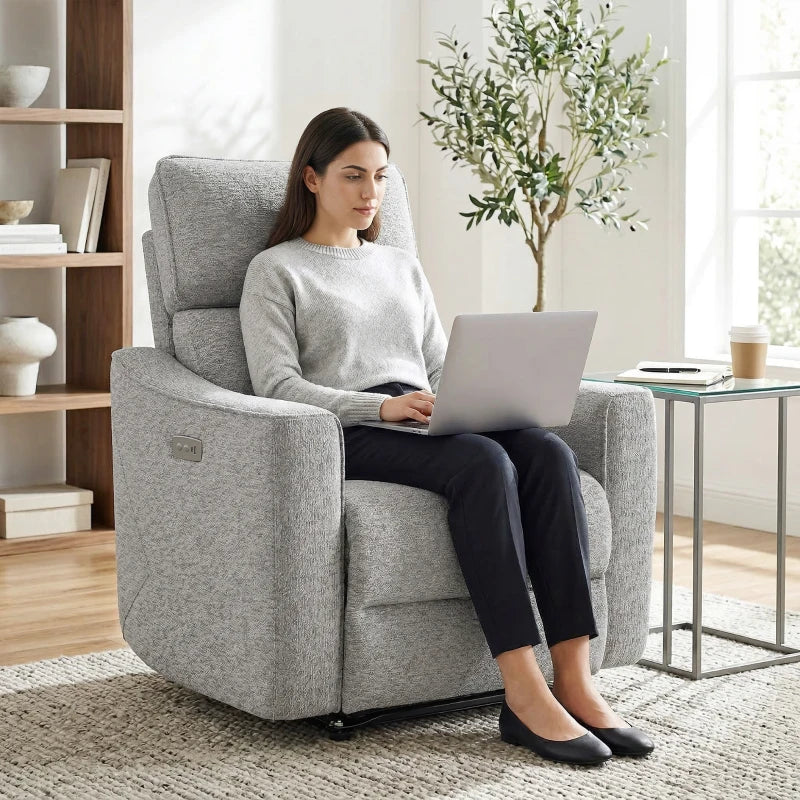 Power Recliner Chair, Linen-look Fabric Upholstered Recliner Chair with USB Ports, Footrest, Grey