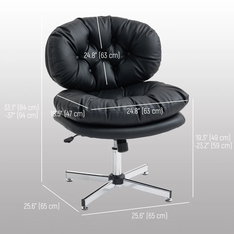Computer Desk Chair, Armless Office Chair with Wide Padded Seat and Adjustable Height, Black