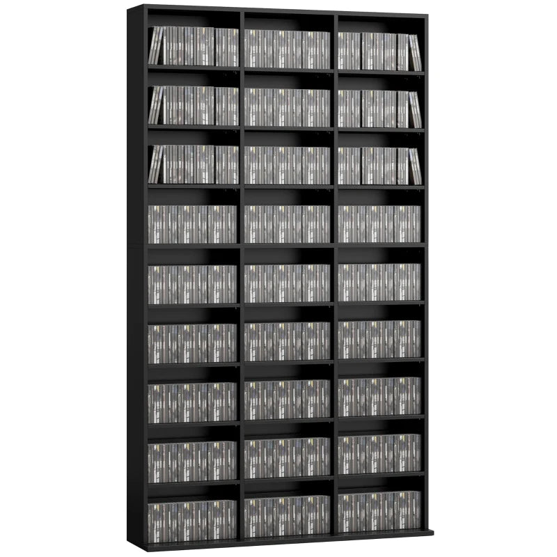 Media Storage Cabinet, 9-Tier DVD Shelf with 21 Adjustable Shelves, Holds 835 CDs, 500 DVDs or 640 Blu-rays, Black